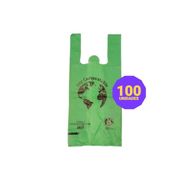 Bolsas Camisetas Compostables Verdes 40×50 100un